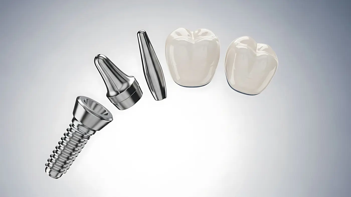 Dental implant screw, abutment and ceramic crowns
